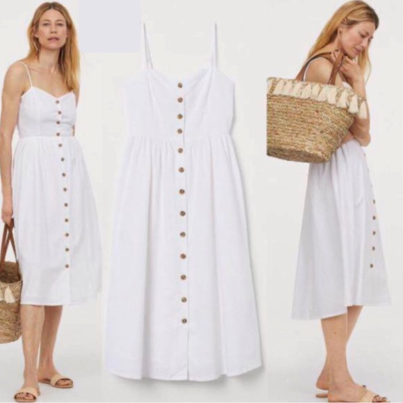 White linen blend summer button down dress NWOT L - Picture 4 of 5